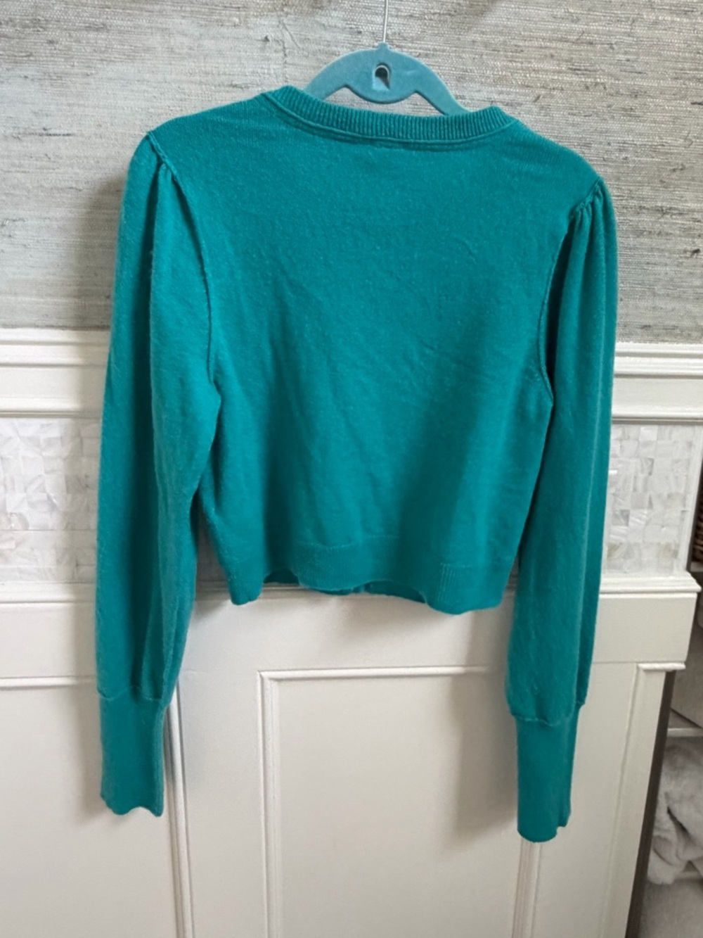 Medium Free People Pearl cashmere button cardigan sweater Teal Cropped - Picture 13 of 15